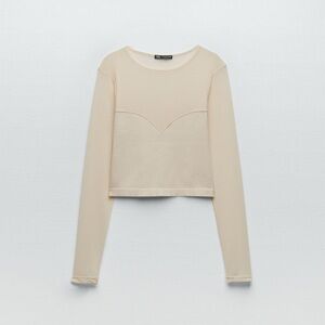Zara Terez Cream Sheer Long Sleeve Top